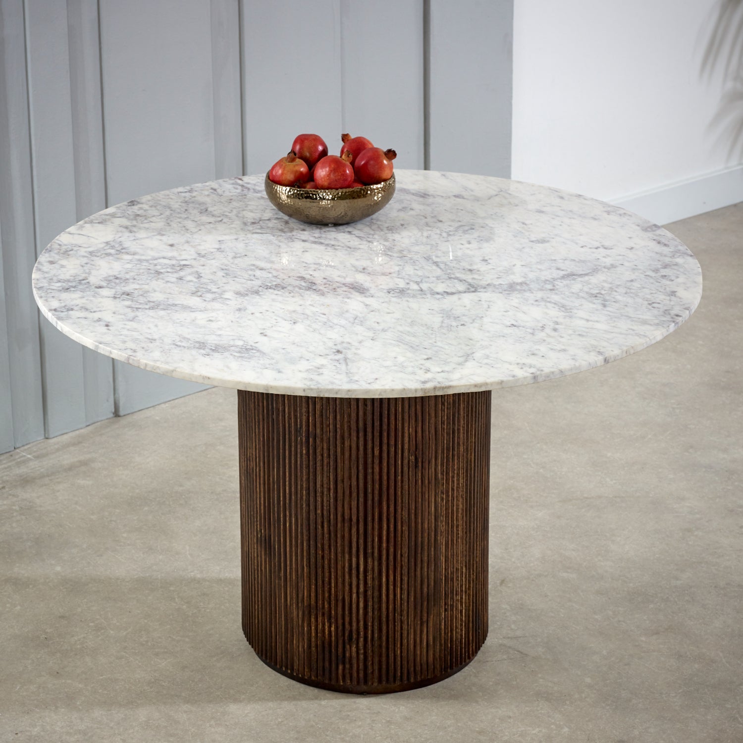 Melora Brown Mango Wood & White Marble Round Dining Table