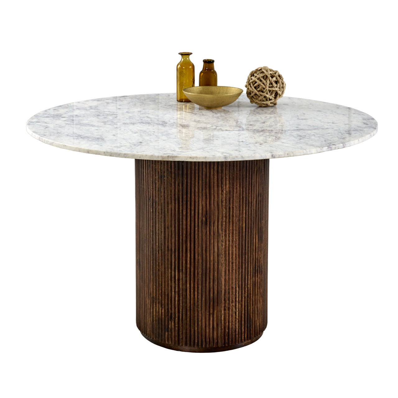 Melora Brown Mango Wood & White Marble Round Dining Table