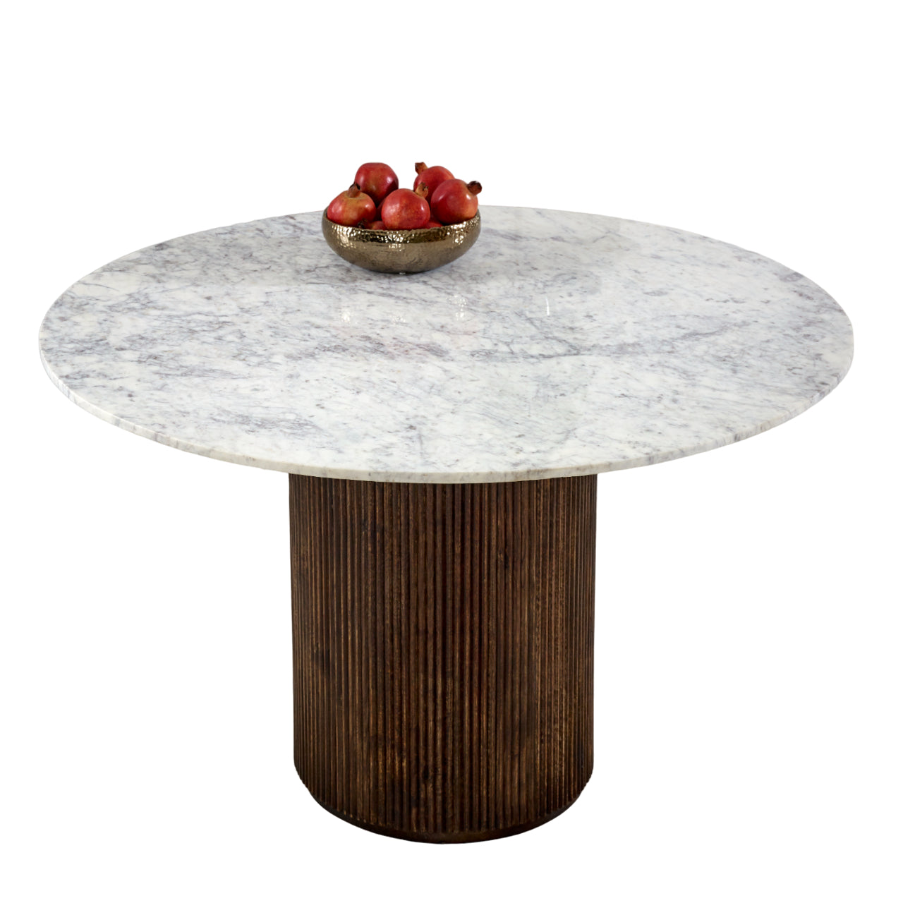 Melora Brown Mango Wood & White Marble Round Dining Table