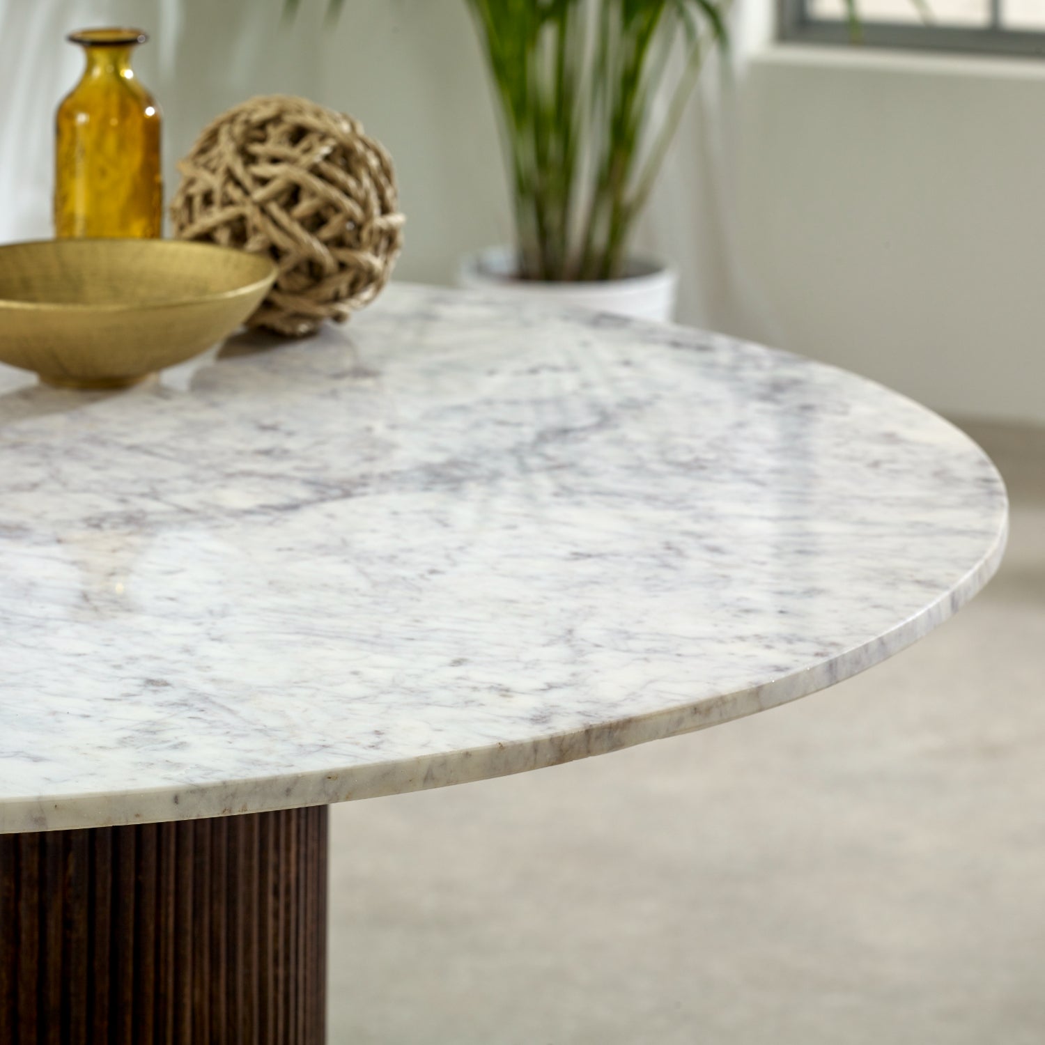 Melora Brown Mango Wood & White Marble Round Dining Table