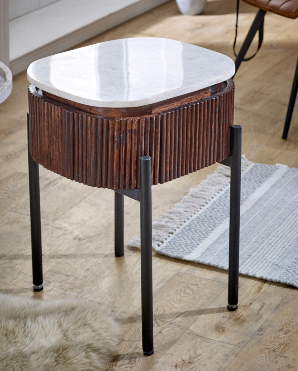 Melora Brown Mango Wood & White Marble Side Table