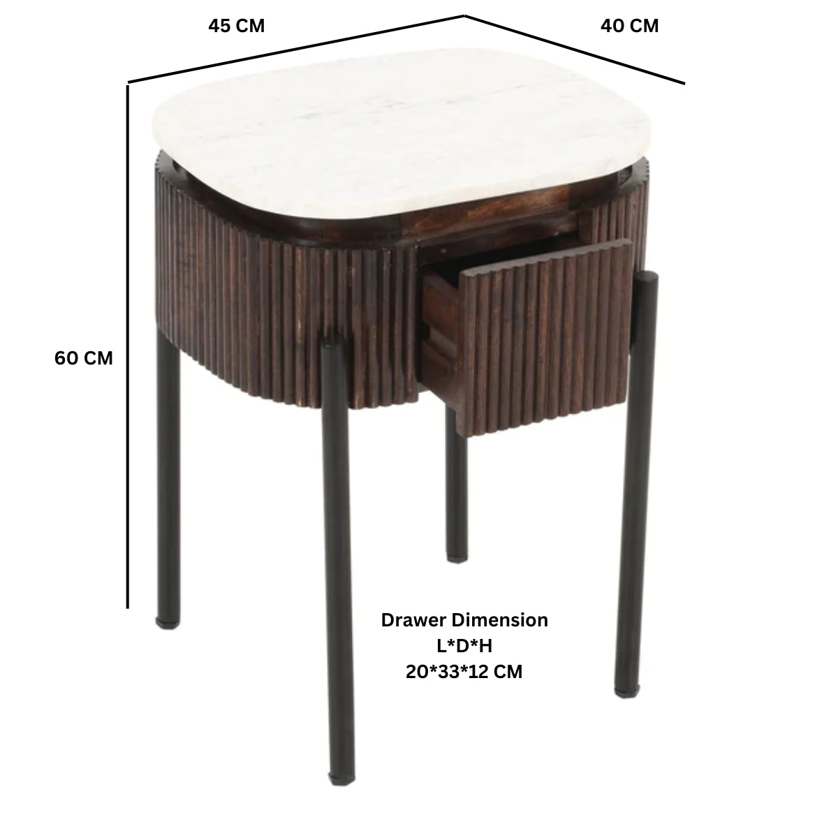 Melora Brown Mango Wood & White Marble Side Table