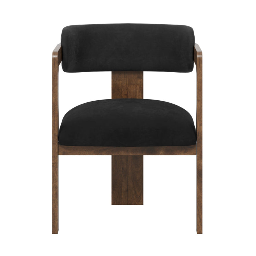 Mai Black Velvet & Walnut Wood Tripod Dining Chair