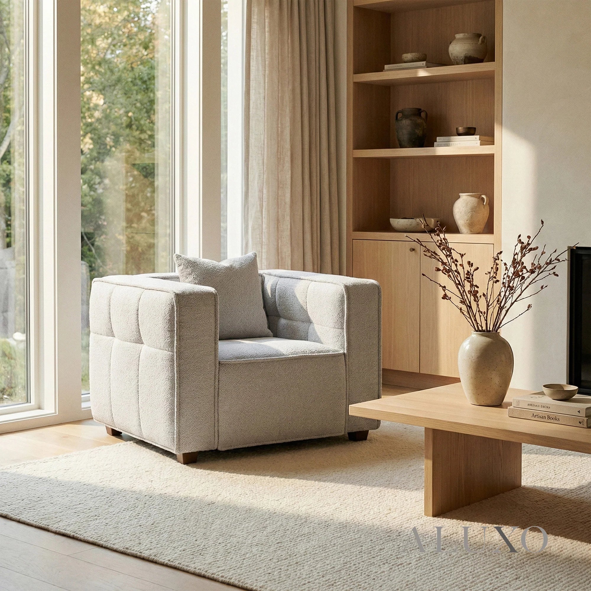 Aluxo Connell Putty Light Grey Boucle Armchair