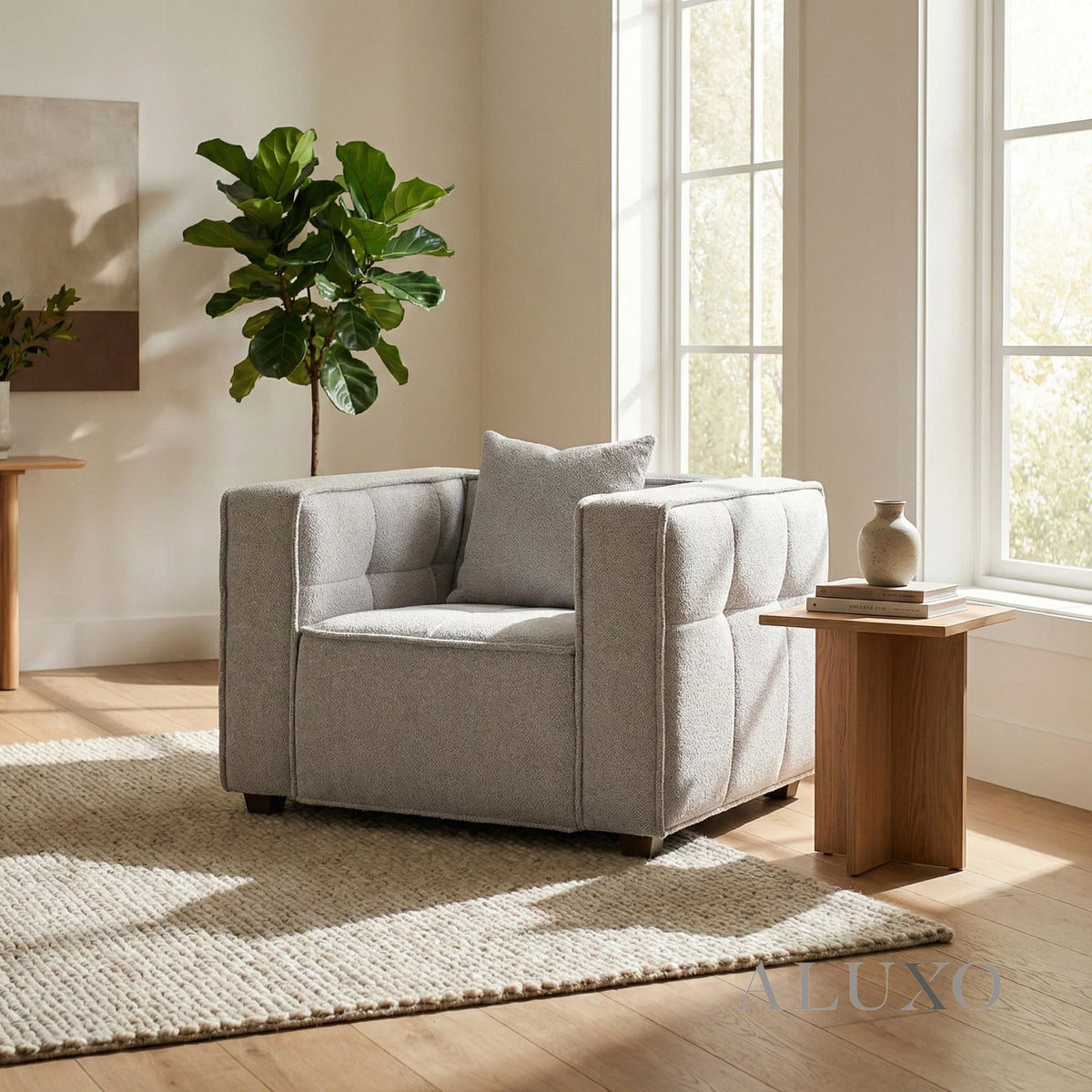 Aluxo Connell Putty Light Grey Boucle Armchair