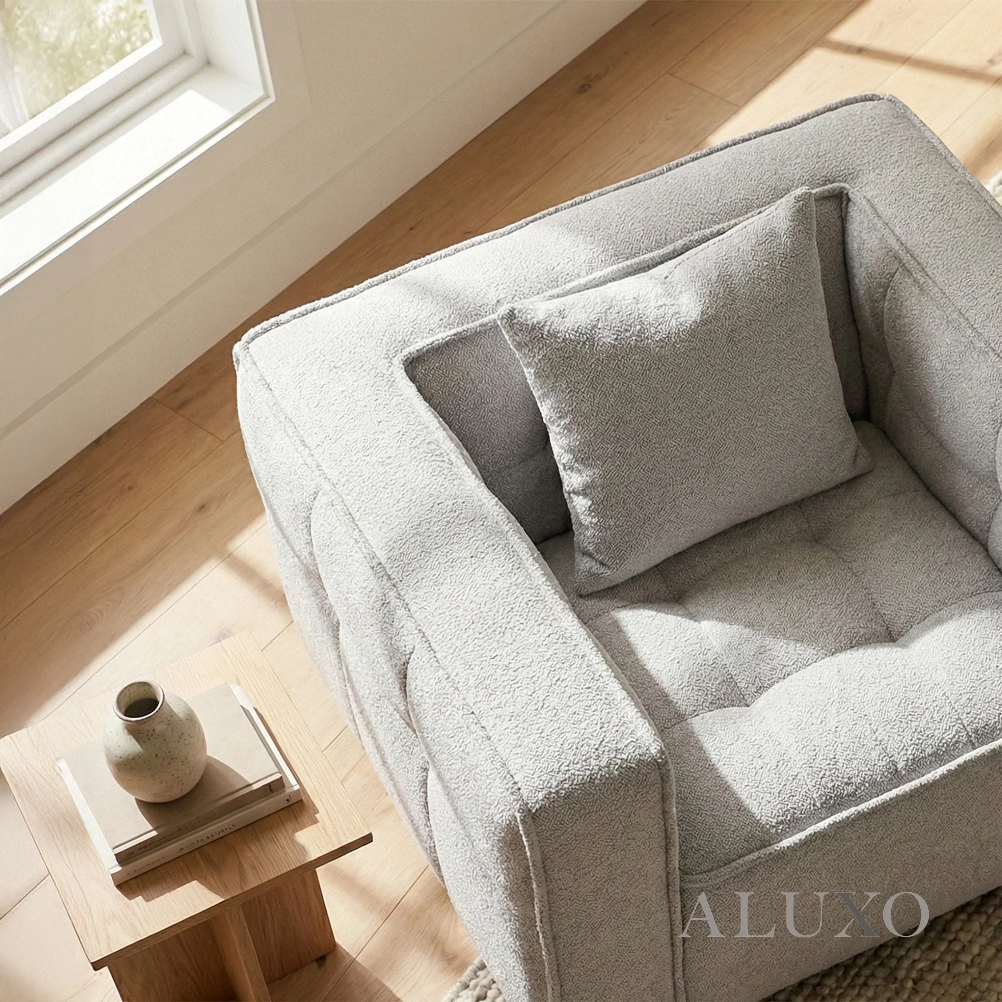 Aluxo Connell Putty Light Grey Boucle Armchair