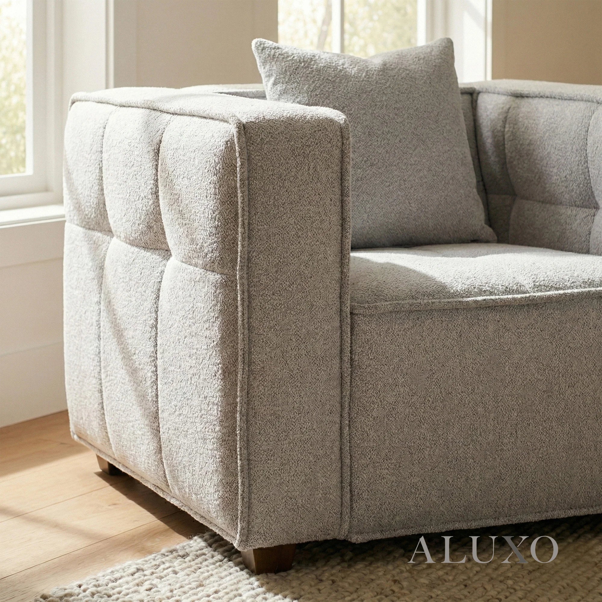 Aluxo Connell Putty Light Grey Boucle Armchair