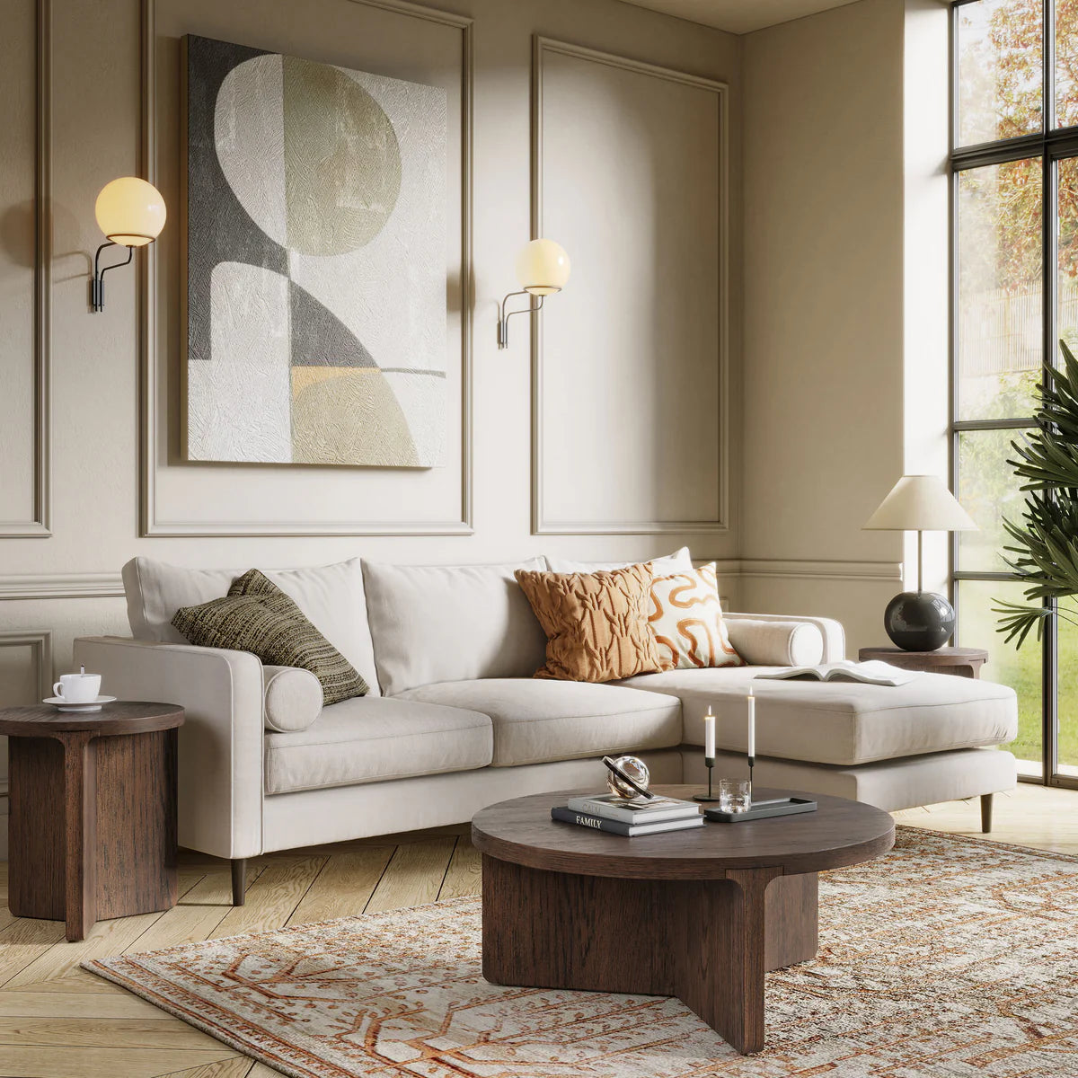 Dakota Brown Oak Wood Round Side Table
