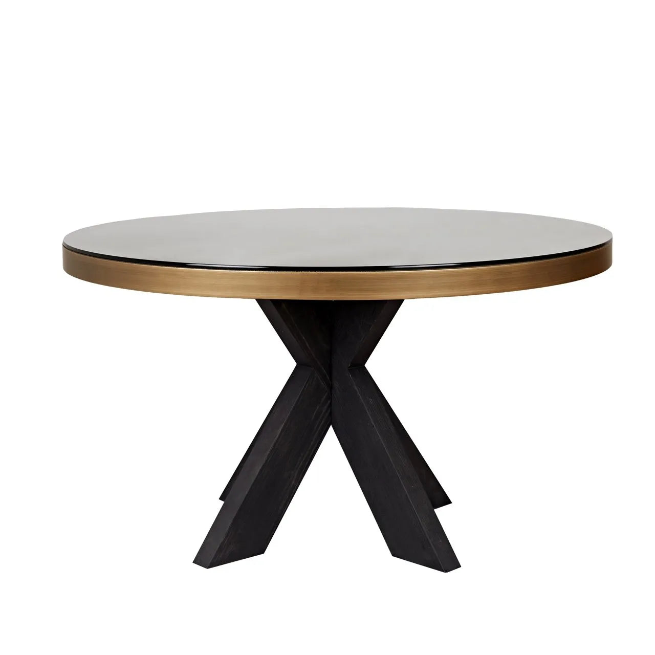 Richmond Interiors Bloomville Grey Shagreen & Black Oak Wood Gold Accents Round Dining Table