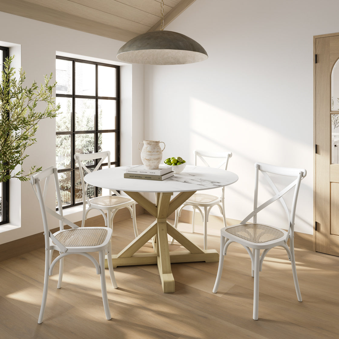 Napa Latte Wood & White Marble Round Dining Table | 4 Seater