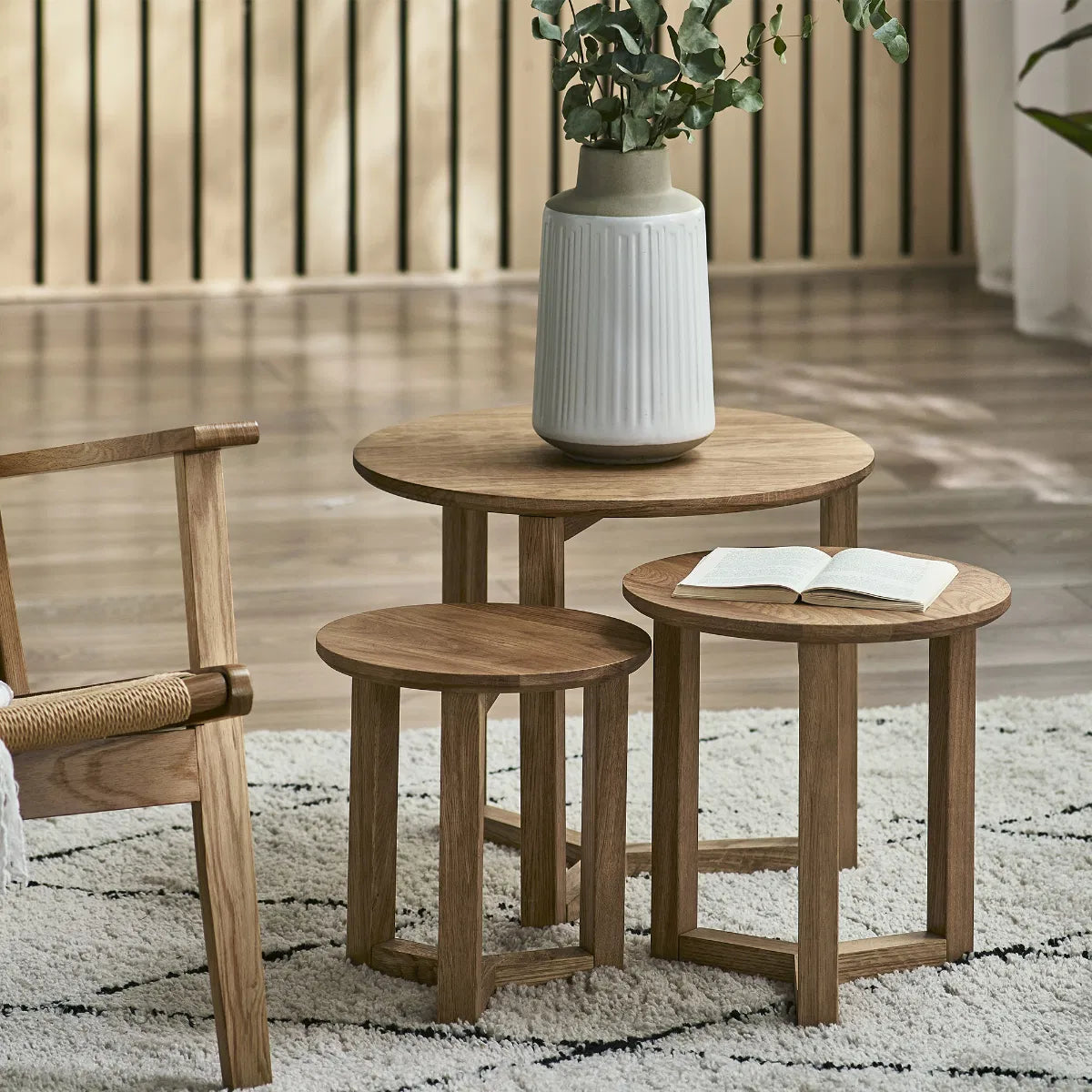 Rio Natural Solid Oak Wood Nesting Side Tables