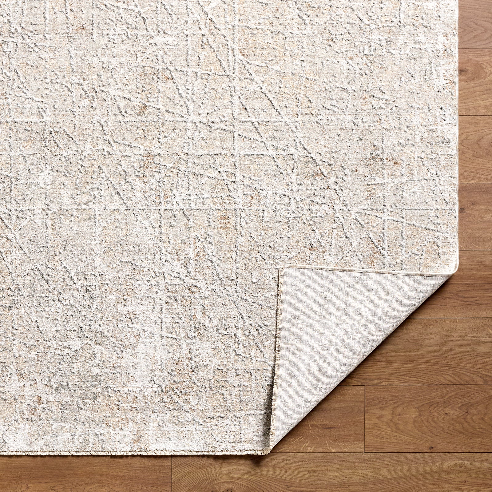 Nathan Modern Graphic Fringe Beige & Medium Grey & Cream Polyester Rug 152x225cm - folded detail