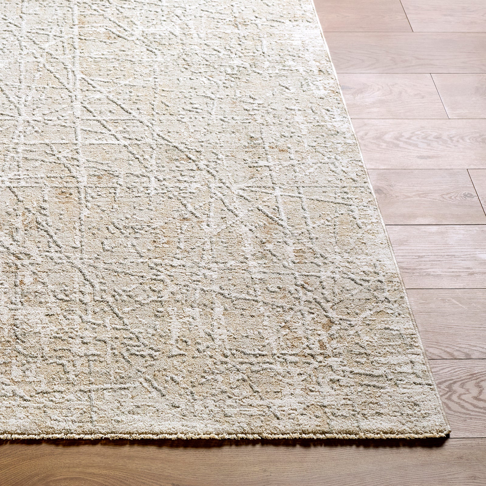 Nathan Modern Graphic Fringe Beige & Medium Grey & Cream Polyester Rug 152x225cm - front view