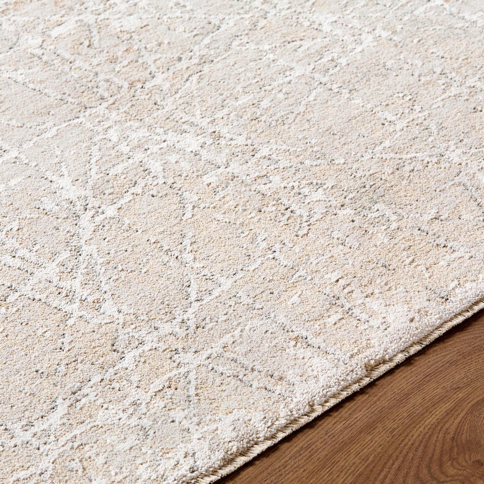 Nathan Modern Graphic Fringe Beige & Medium Grey & Cream Polyester Rug 152x225cm - texture detail