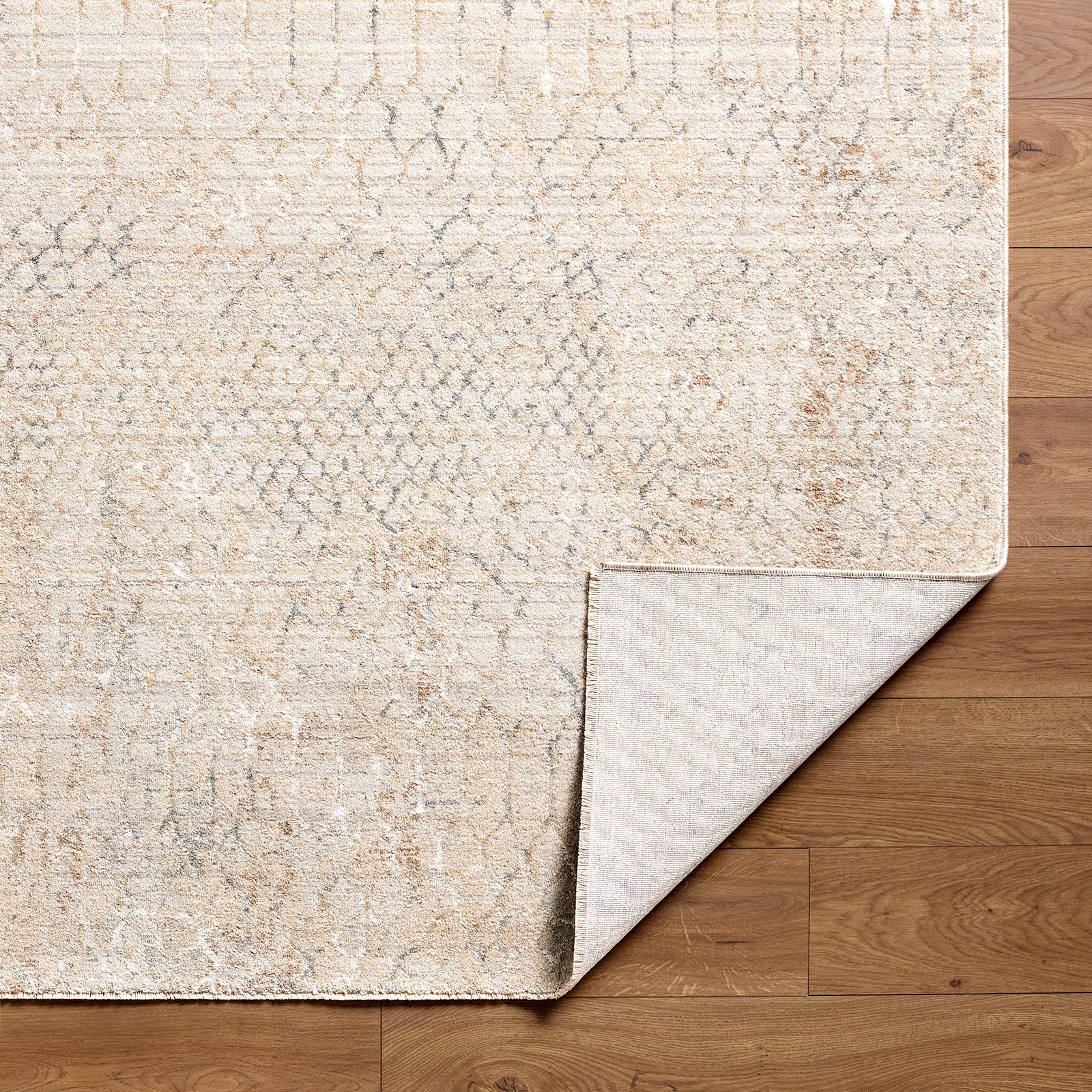 Nathan Modern Graphic Fringe Beige & Medium Grey & Light Beige Polyester Rug 152x225cm - folded detail