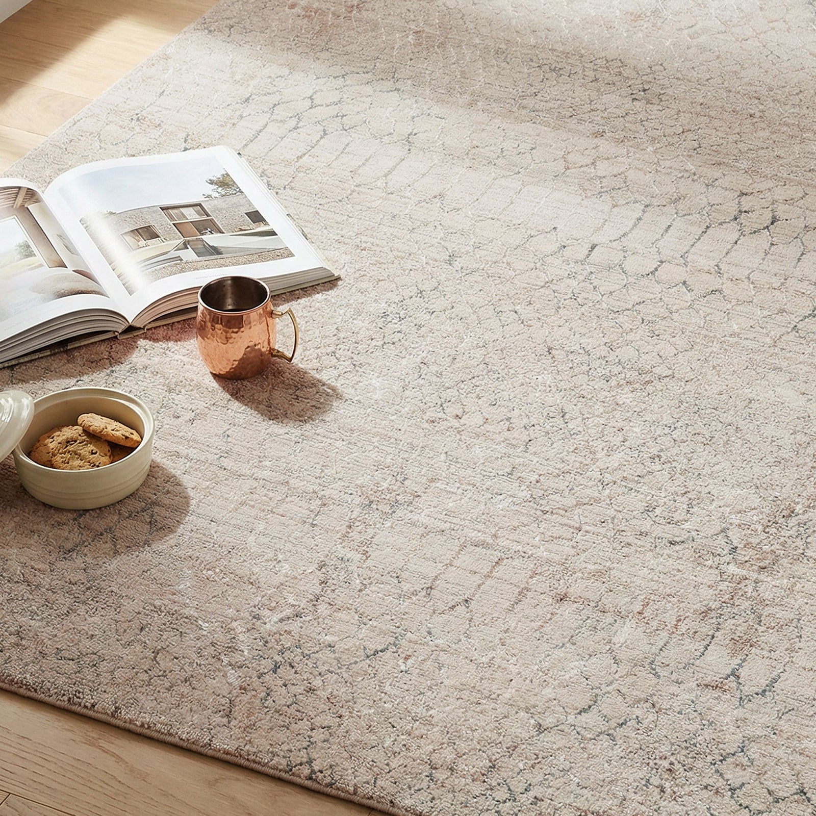 Nathan Modern Graphic Fringe Beige & Medium Grey & Light Beige Polyester Rug 152x225cm - styled detail