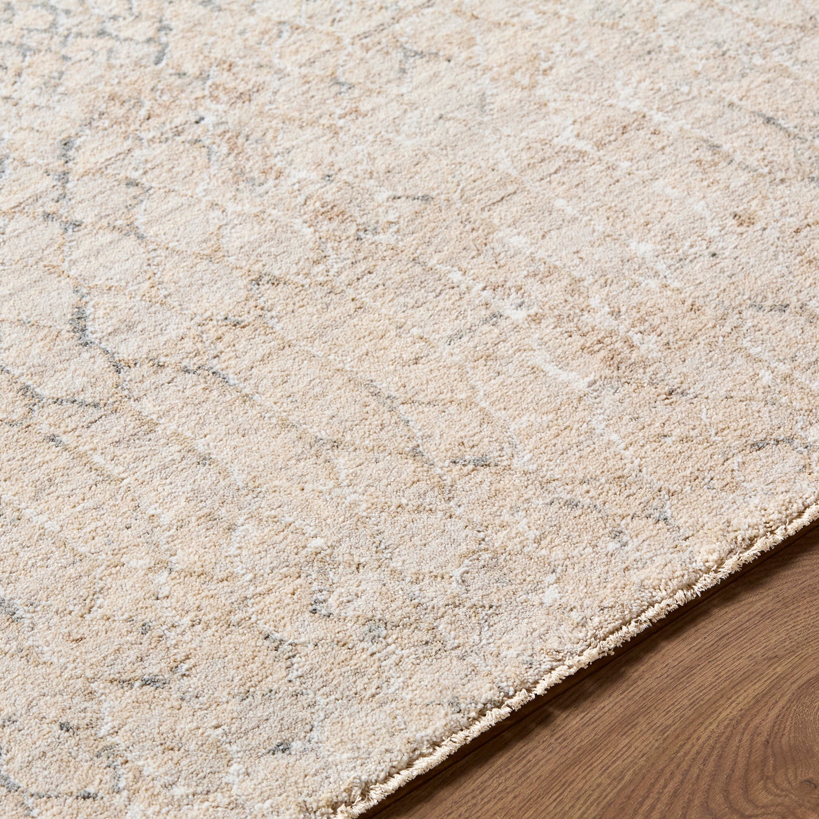 Nathan Modern Graphic Fringe Beige & Medium Grey & Light Beige Polyester Rug 152x225cm - texture detail