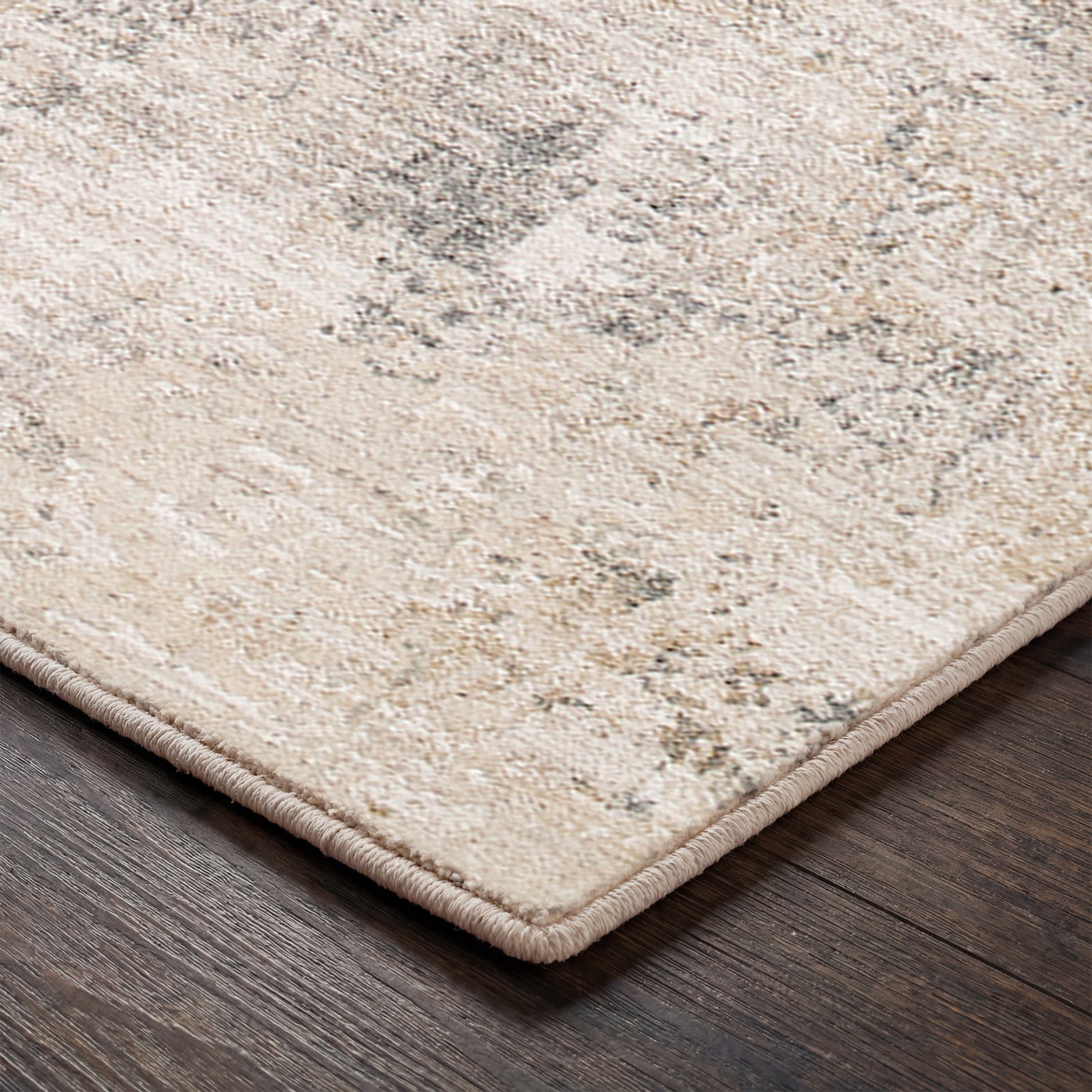 Nathan Abstract Modern Marble Fringe Beige & Cream Polyester Rug 200x290cm - corner detail