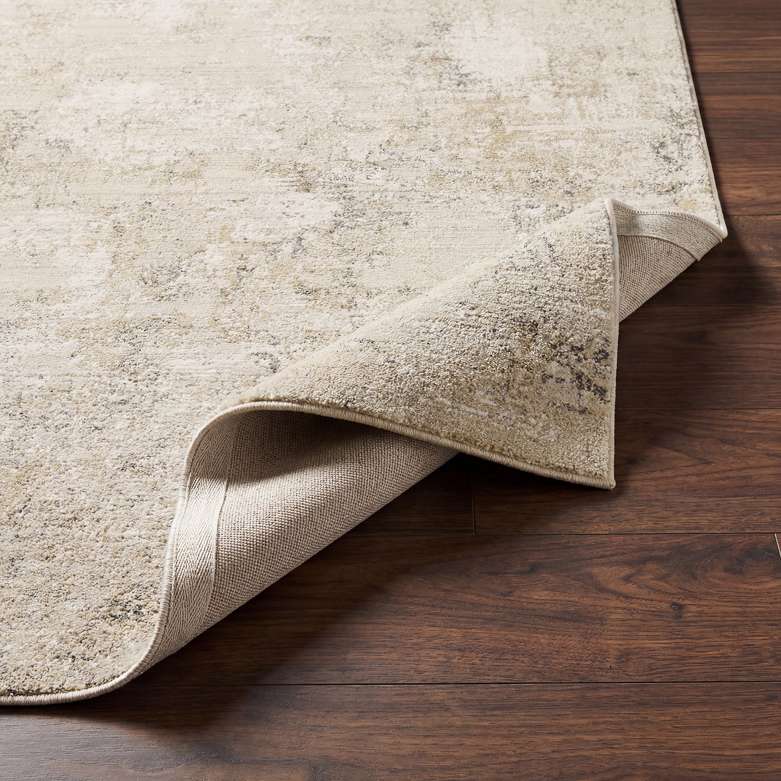 Nathan Abstract Modern Marble Fringe Beige & Cream Polyester Rug 200x290cm - folded detail