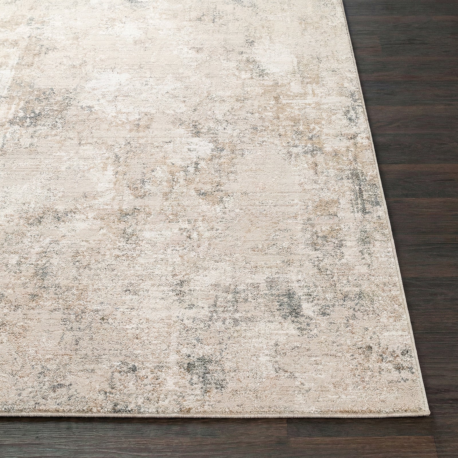 Nathan Abstract Modern Marble Fringe Beige & Cream Polyester Rug 200x290cm - front view