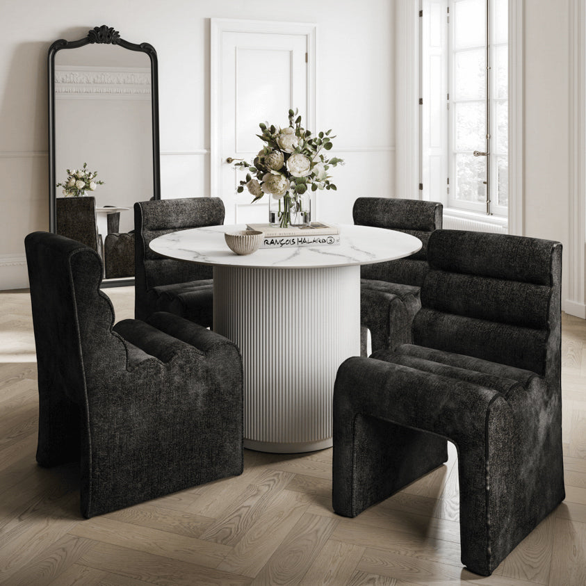 Nami Black Velvet Chenille Wavy Dining Chair