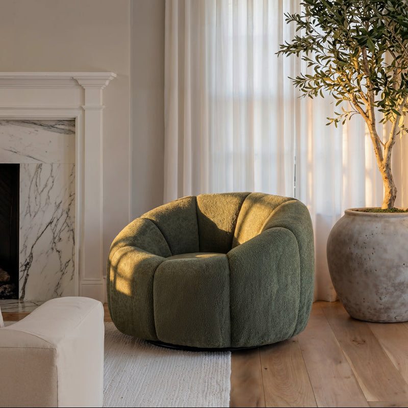 Nao Basil Green Chenille Boucle Swivel Chair
