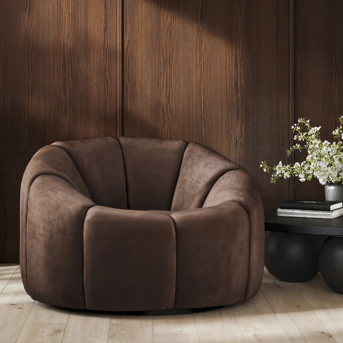 Nao Treacle Brown Velvet Chenille Swivel Chair
