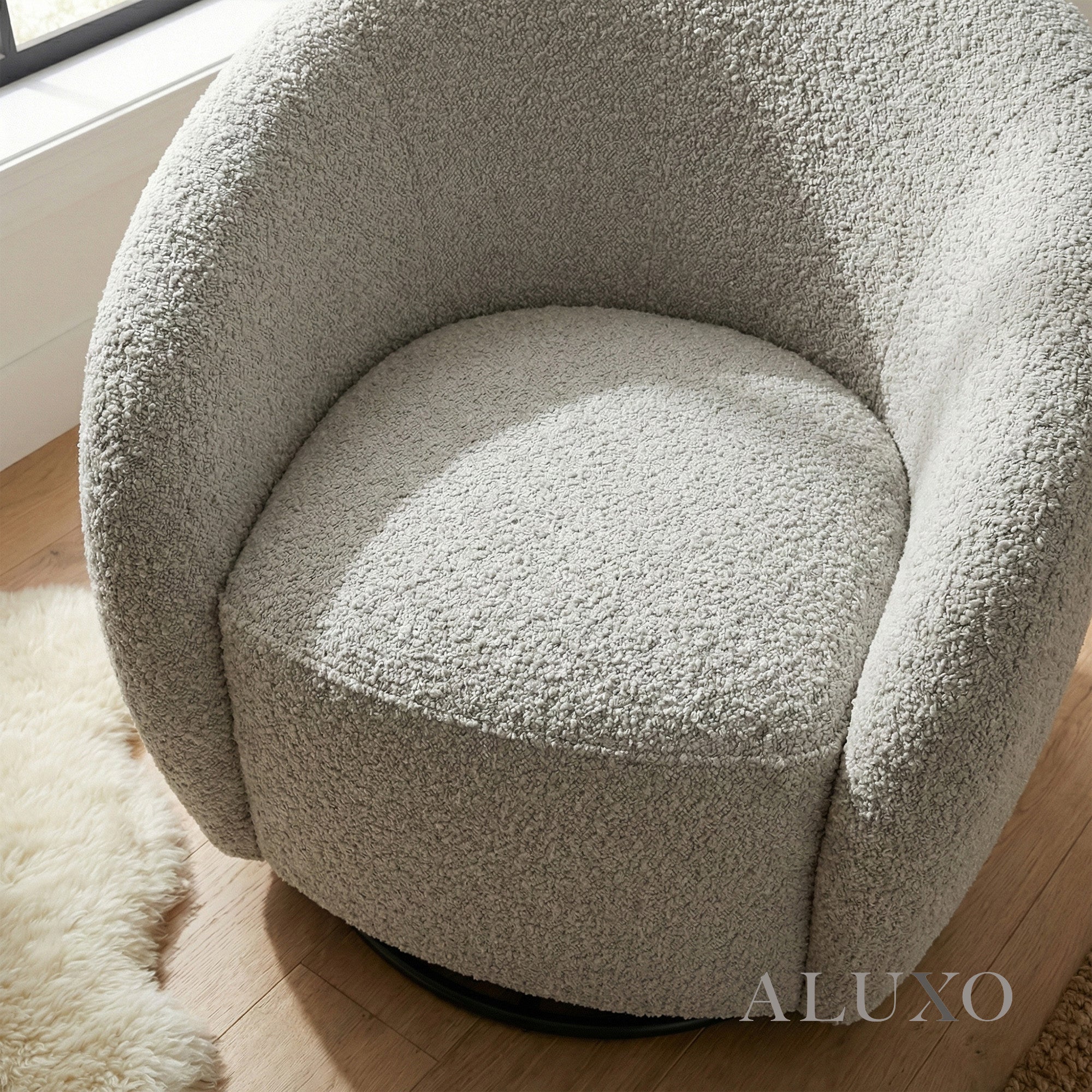 Aluxo Kira Teddy Koala Cream Boucle Swivel Armchair