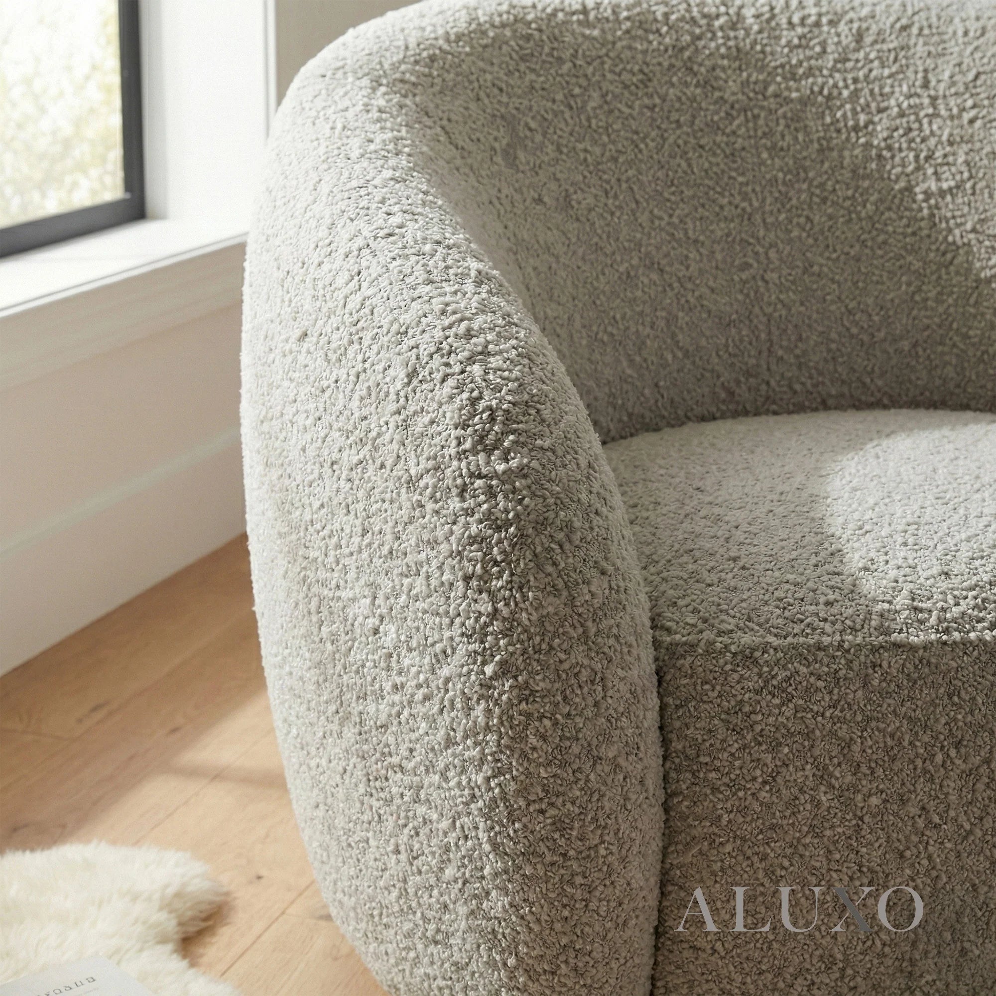 Aluxo Kira Teddy Koala Cream Boucle Swivel Armchair