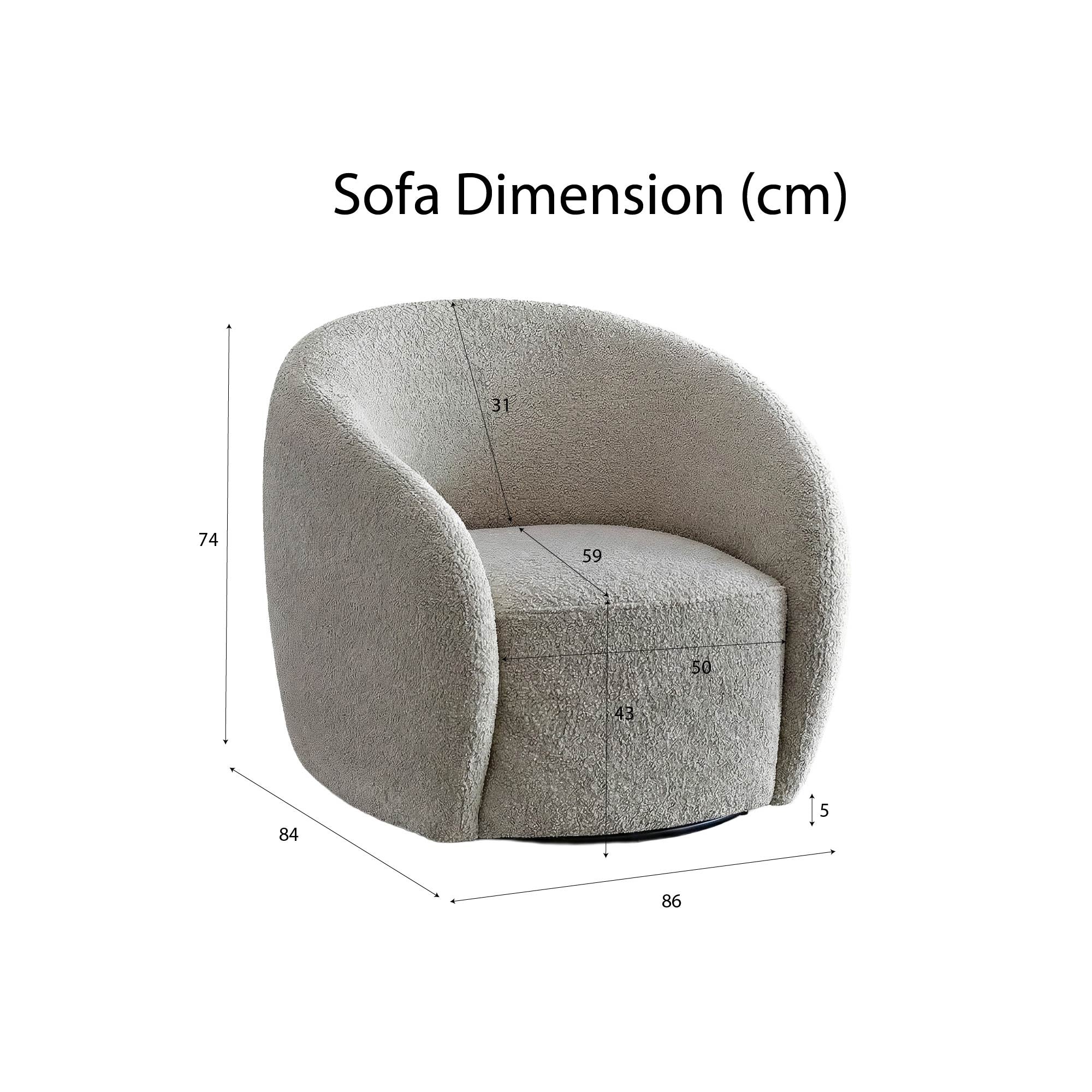 Aluxo Kira Teddy Koala Cream Boucle Swivel Armchair