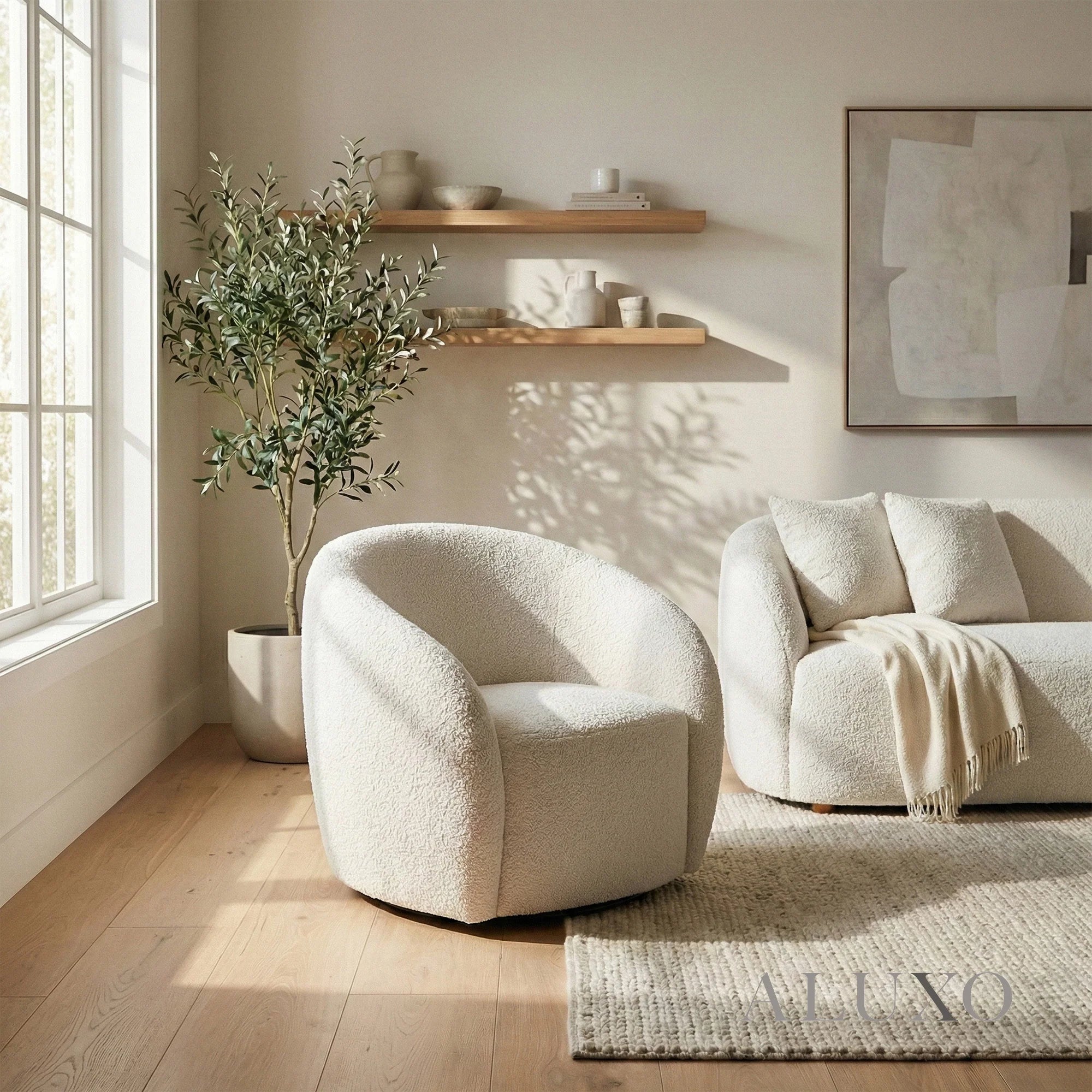 Aluxo Kira Teddy Latte Taupe Boucle Armchair