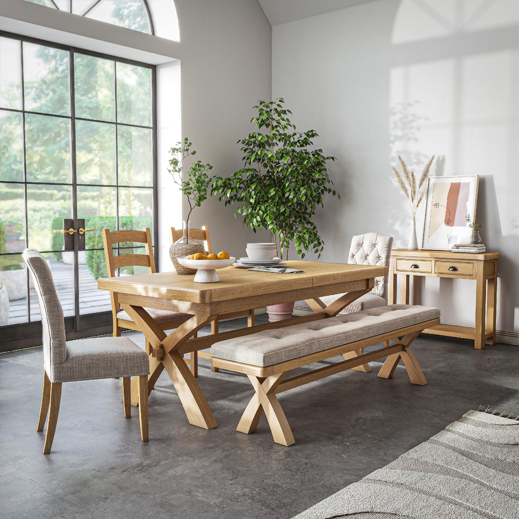 Jackson Oak Wood Cross Leg Extending Dining Table 200/245cm