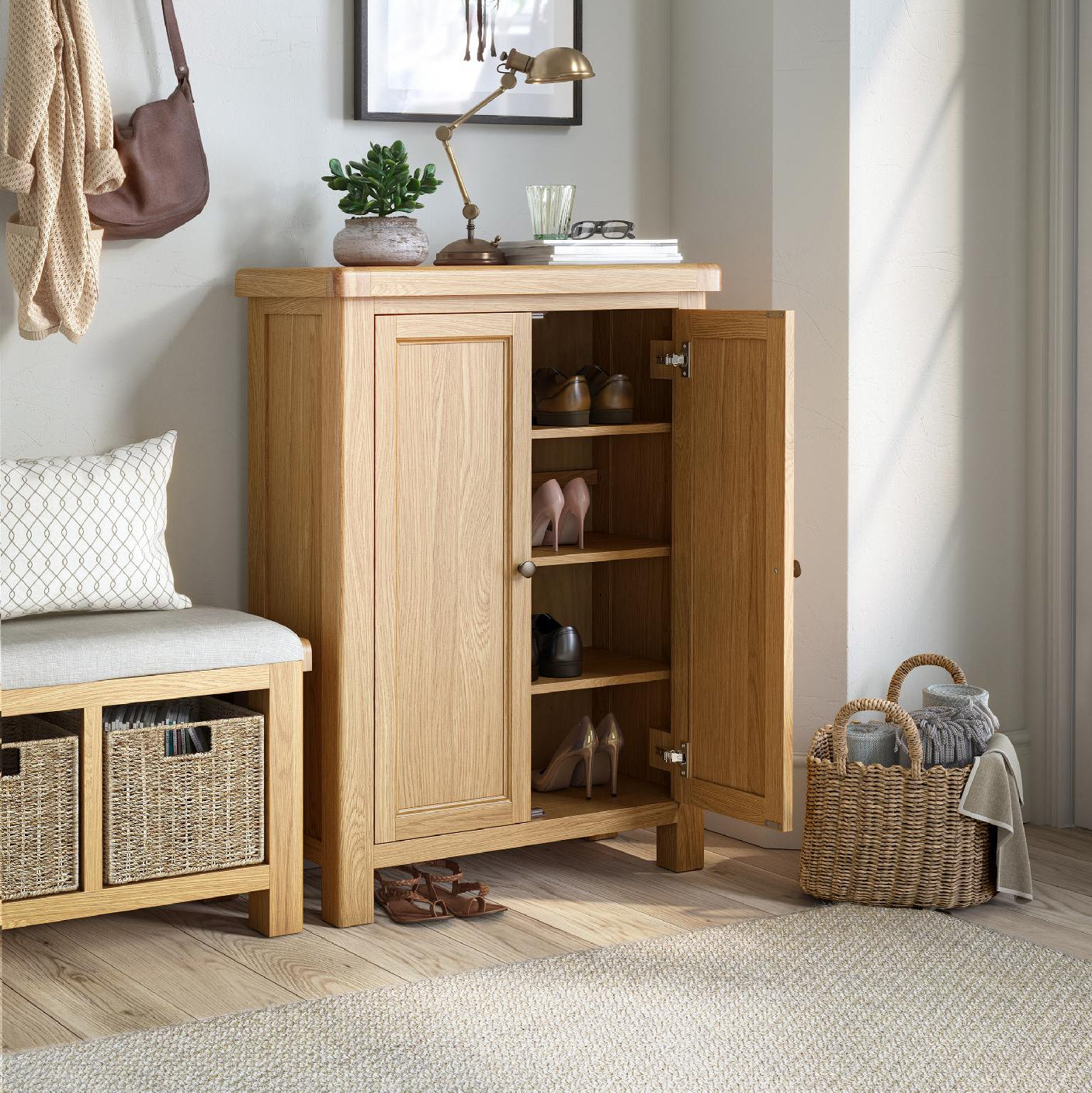 Jackson Oak Wood Shoe Storage