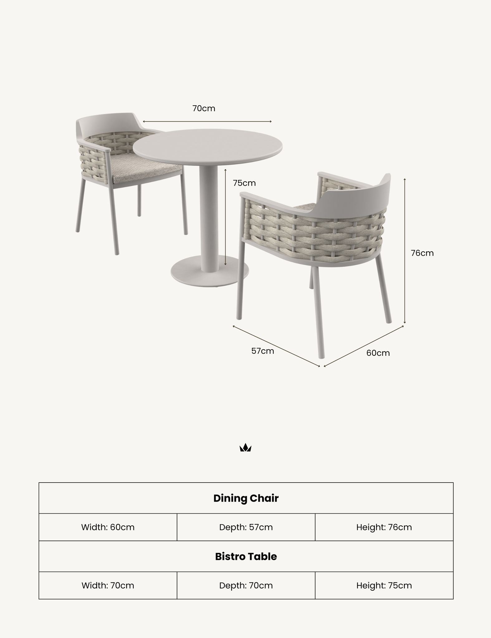 Varesse 2 Seater Grey Bistro Dining Set