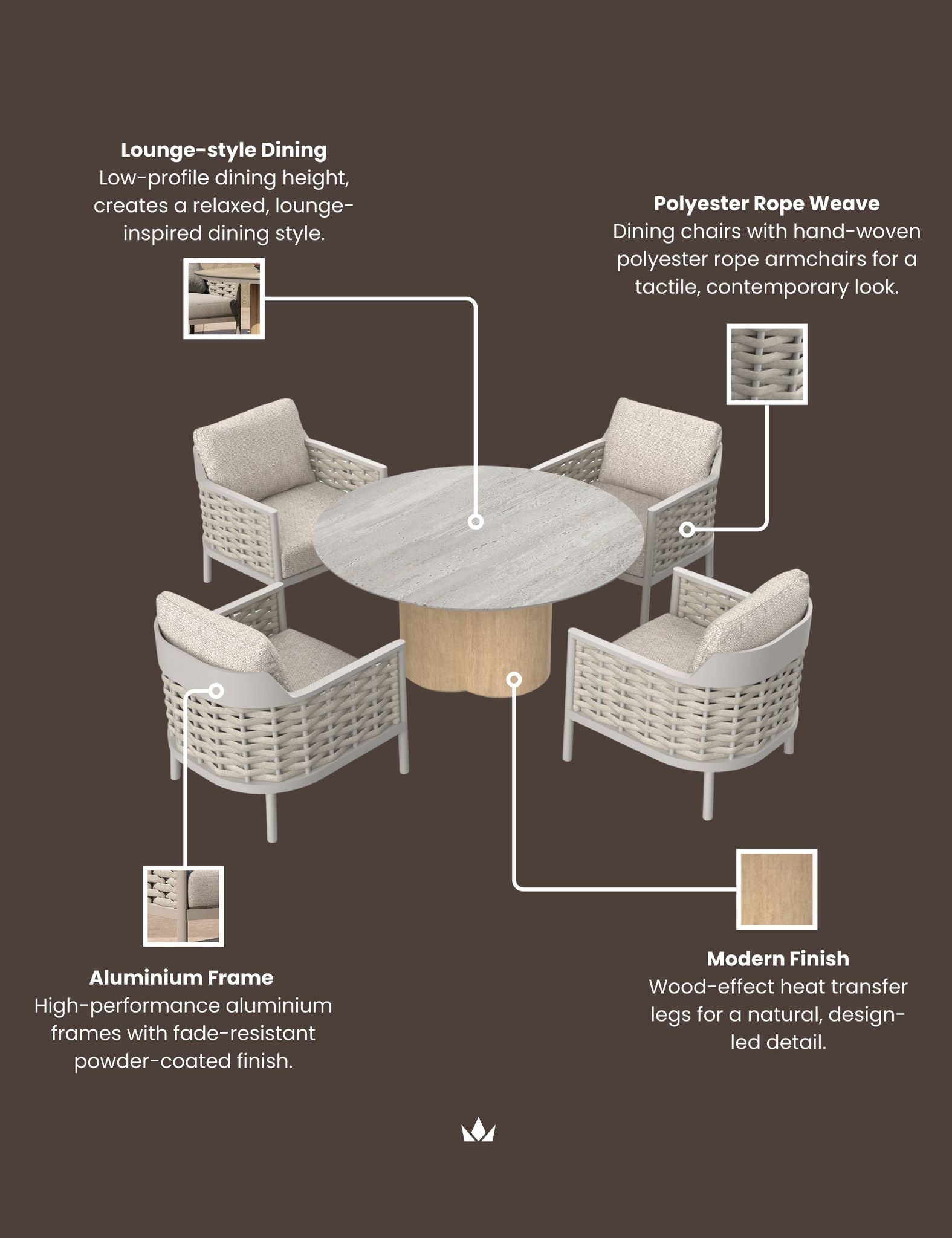 Varesse 4 Seater Grey Dining Table & Armchairs