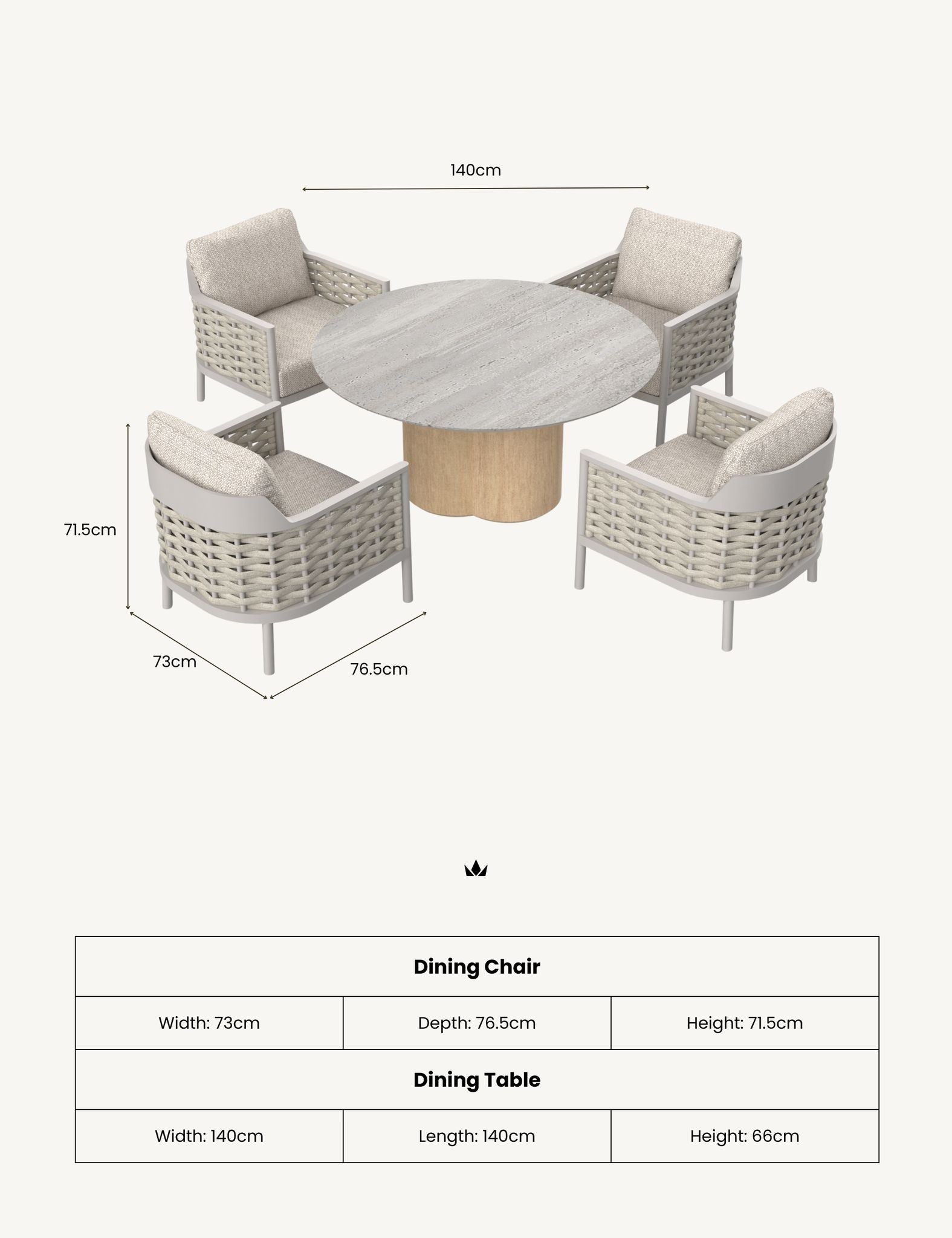 Varesse 4 Seater Grey Dining Table & Armchairs