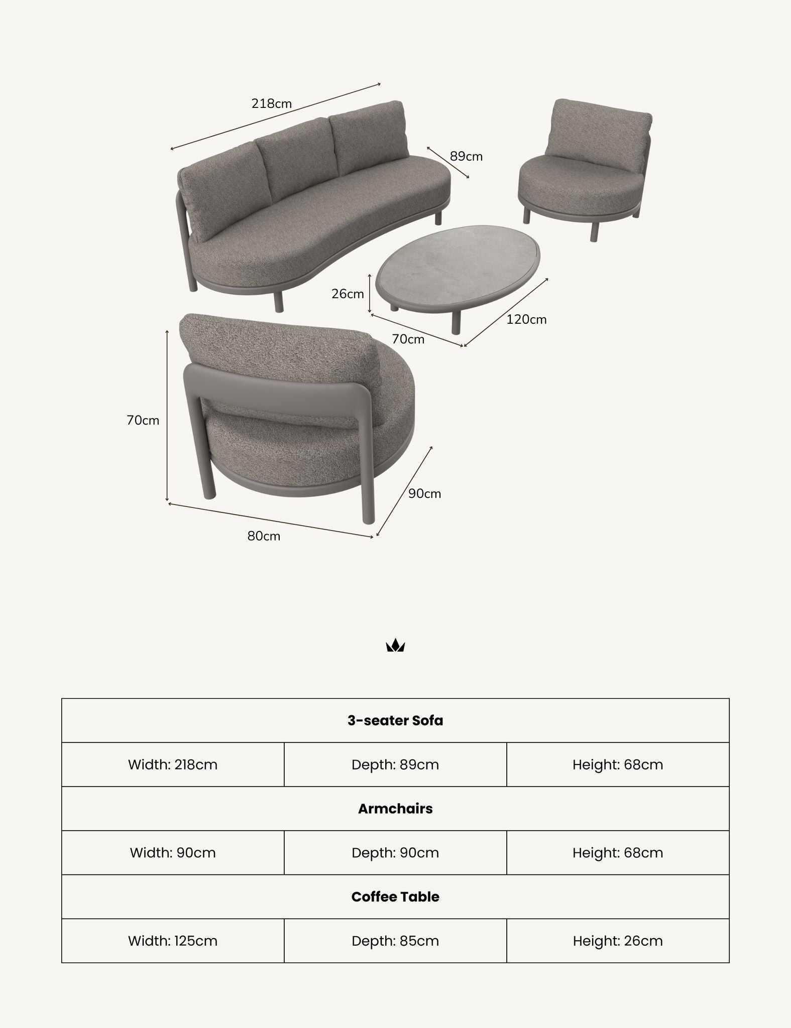 Belluno 5 Seater Grey Lounging Set with Coffee Table