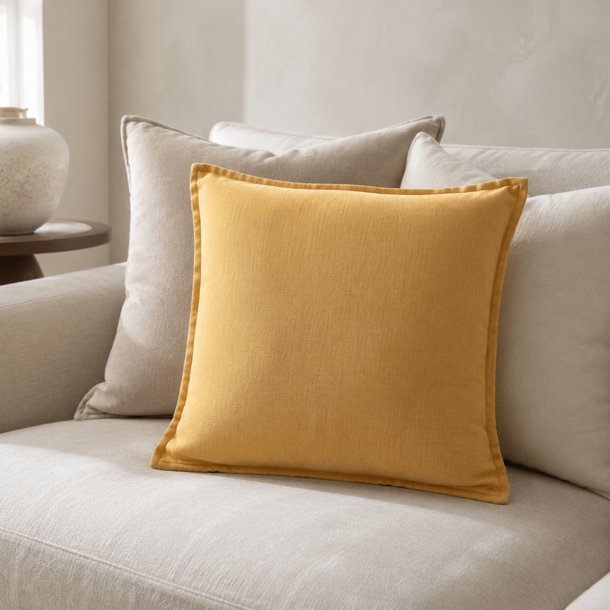 Malini Tia Mustard Yellow 45x45 cushion lifestyle image