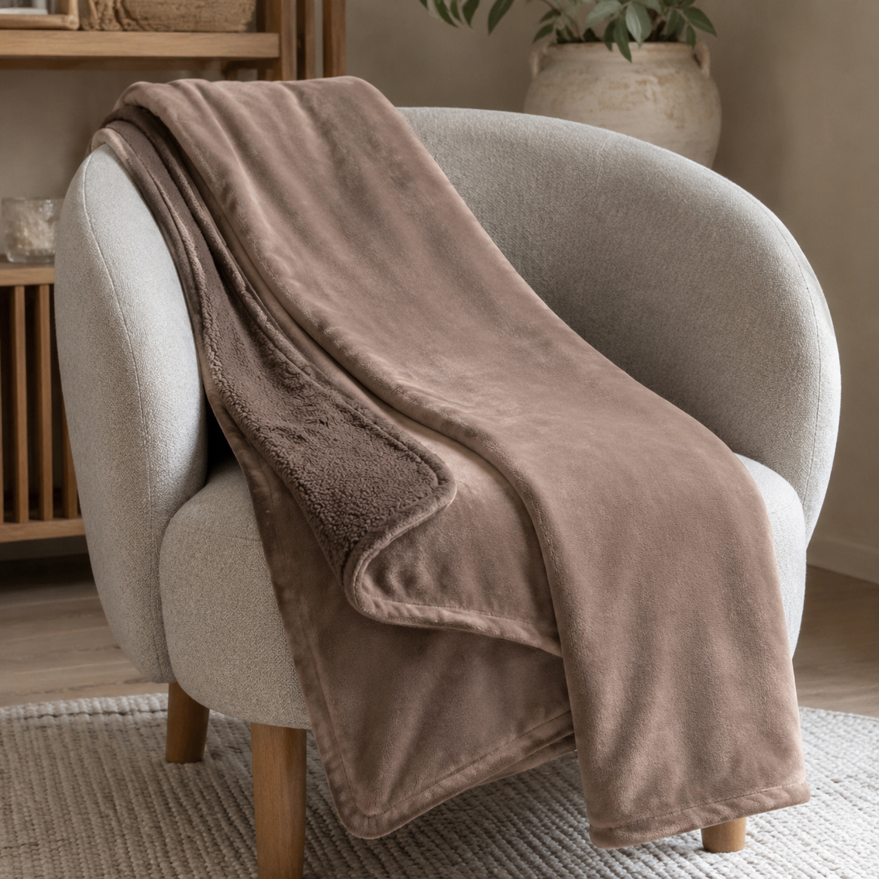 Malini Cosy Softest Fleece Coffee Brown Throw - CLEARANCE realistic lifestyle image