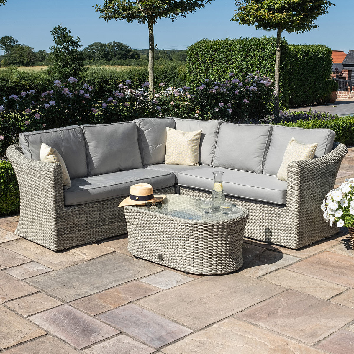 Oxford Grey Rattan Outdoor Corner Sofa Set | 5 Seater