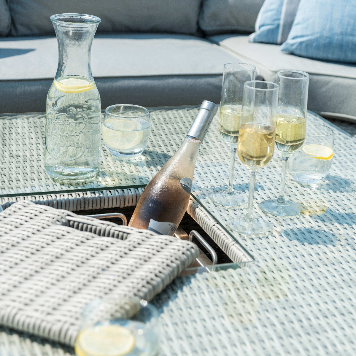 Maze Oxford Royal Grey Rattan Outdoor Corner Sofa Dining Set with Rising Table | 6-8 Seater