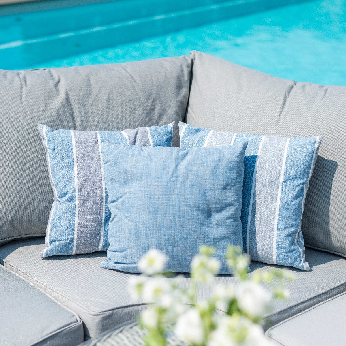 Maze Oxford Royal Grey Rattan Outdoor Corner Sofa Dining Set with Rising Table | 6-8 Seater