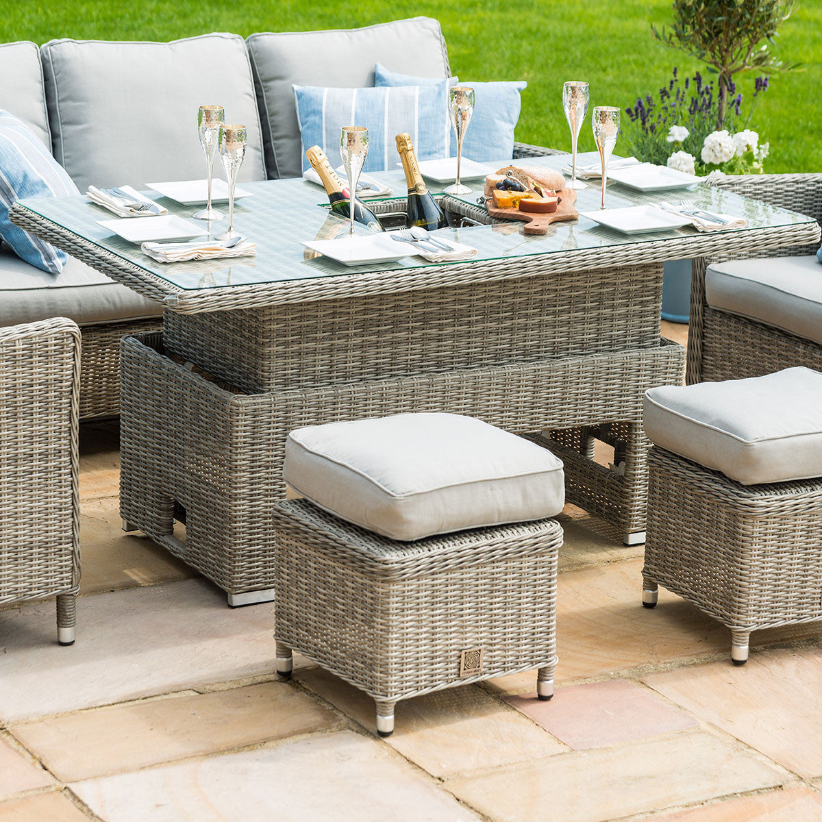 Maze Oxford Grey Rattan Outdoor Sofa Dining Set with Ice Bucket Risi