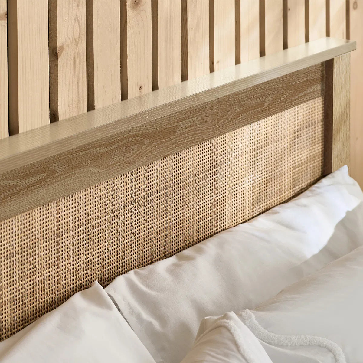 Clermont Oak Wood & Rattan Ottoman Double Bed