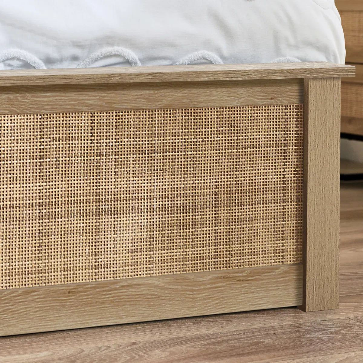 Clermont Oak Wood & Rattan Ottoman King Bed