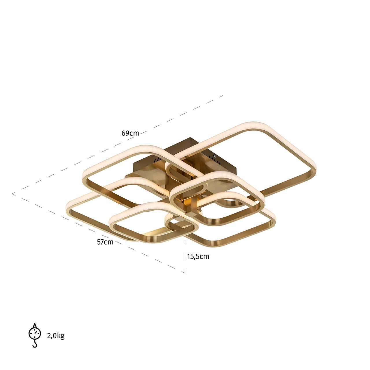 Richmond Interiors Cailey Brushed Gold Rounded Square Led Ceiling Light