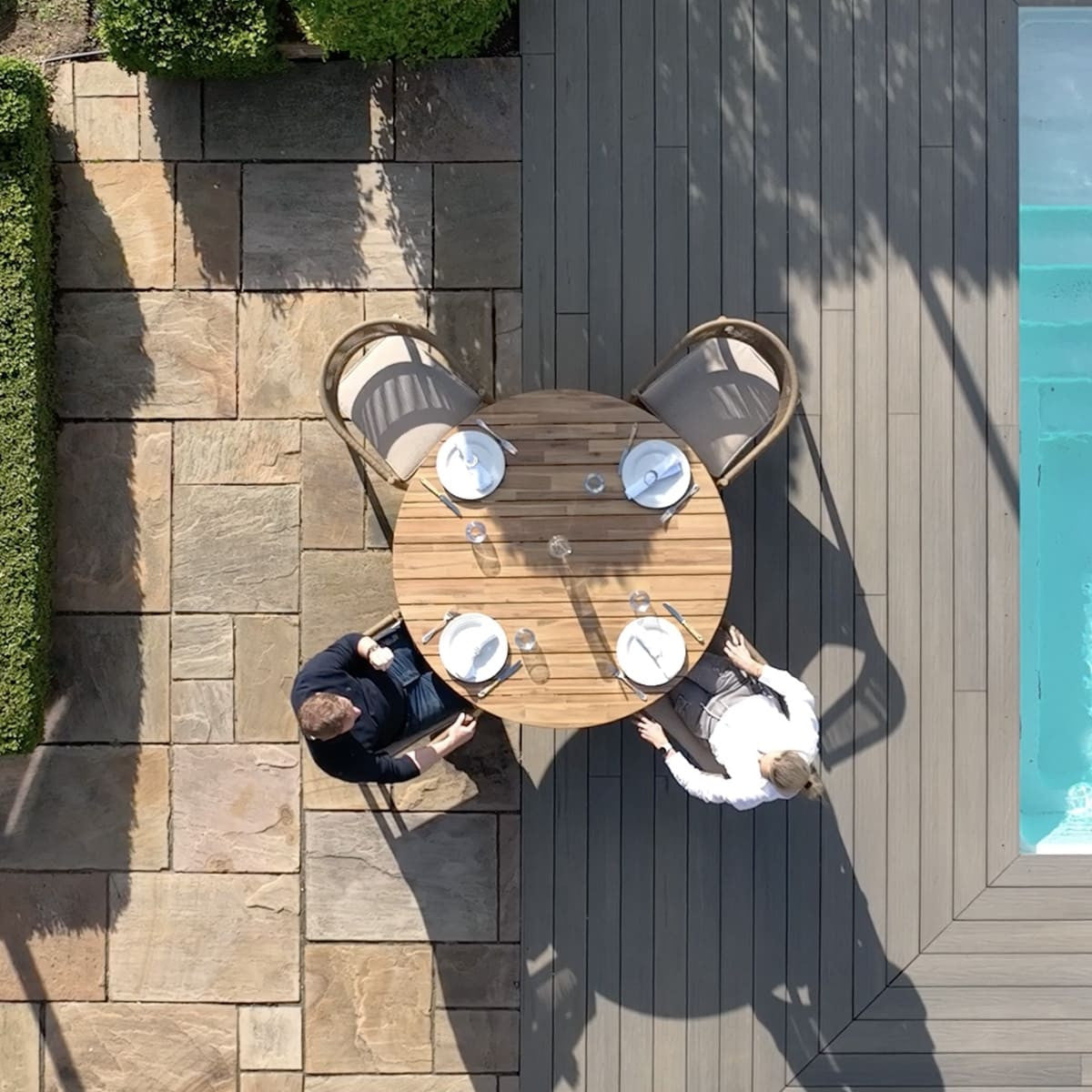 Maze Porto Sandstone Rope Acacia Wood Outdoor Round Dining Set | 4 Seater