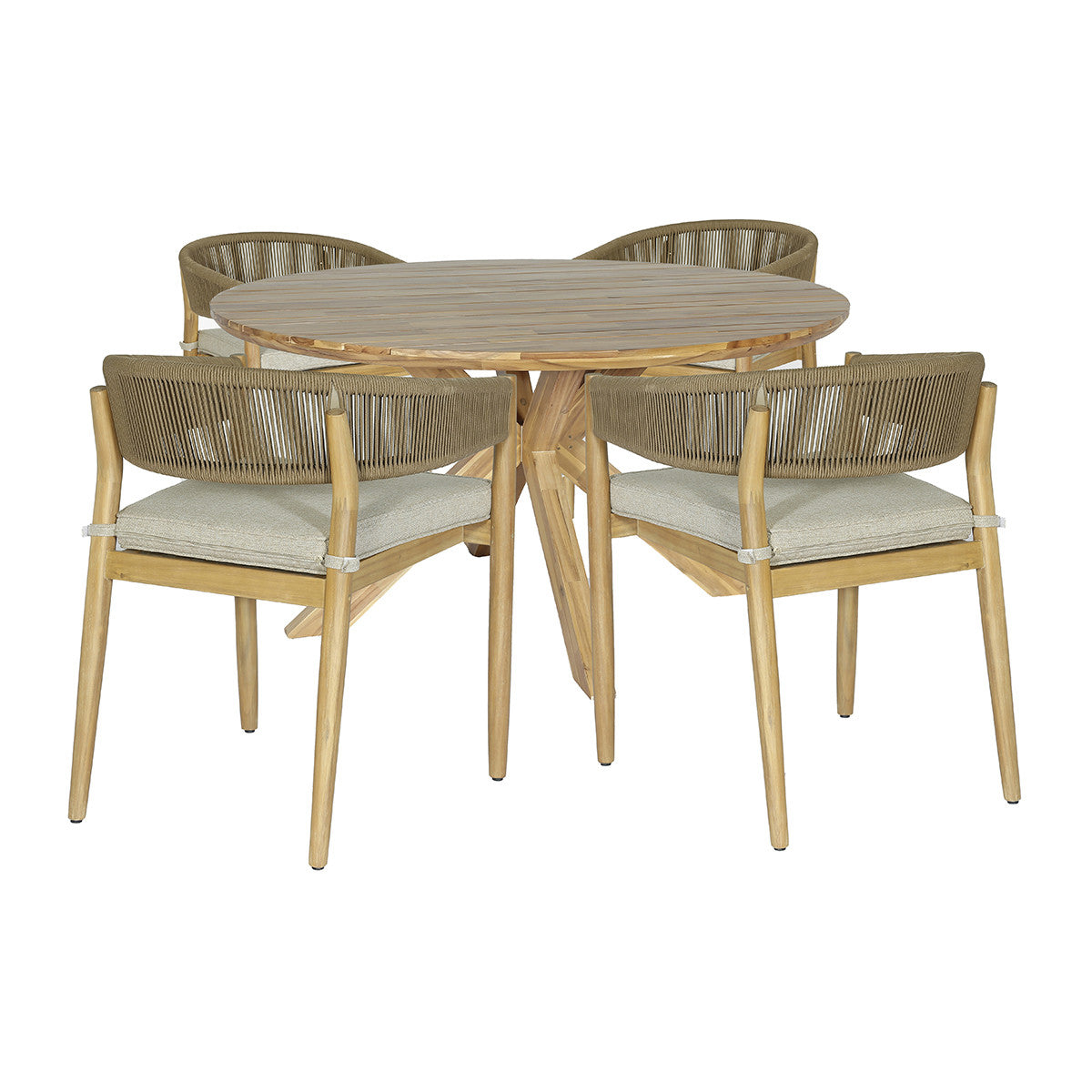 Maze Porto Sandstone Rope Acacia Wood Outdoor Round Dining Set | 4 Seater