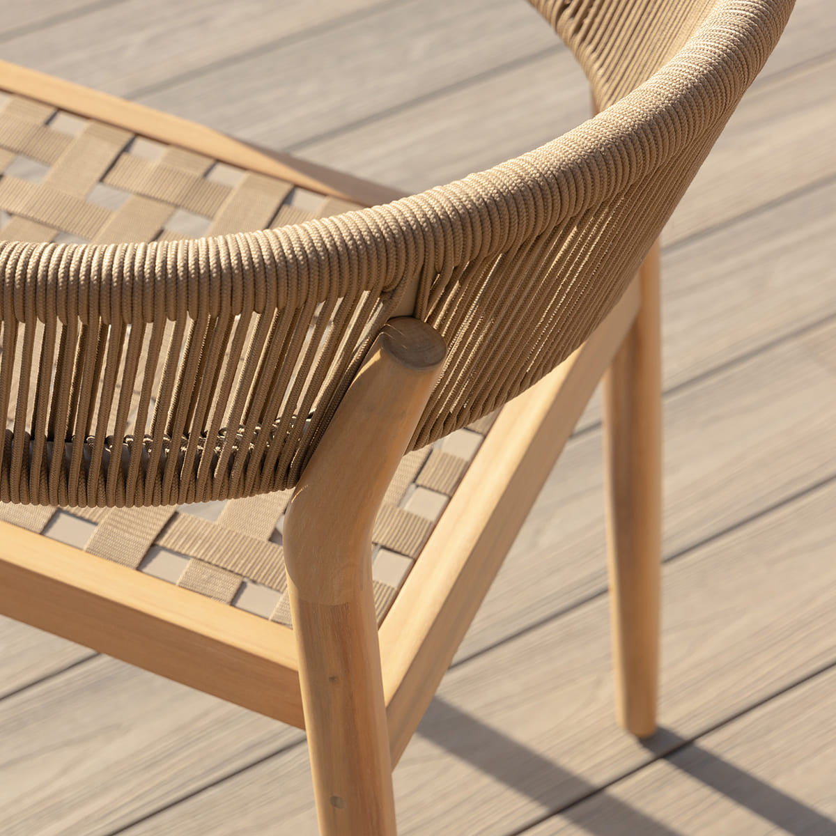 Maze Porto Sandstone Rope Acacia Wood Outdoor Round Dining Set | 6 Seater