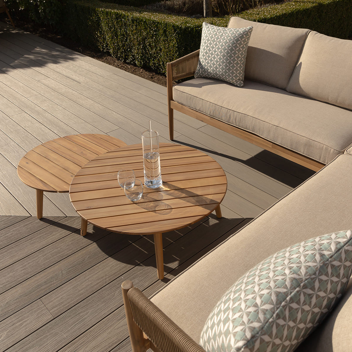 Maze Porto Sandstone Rope Acacia Wood Outdoor Corner Sofa Set | 6 Seater